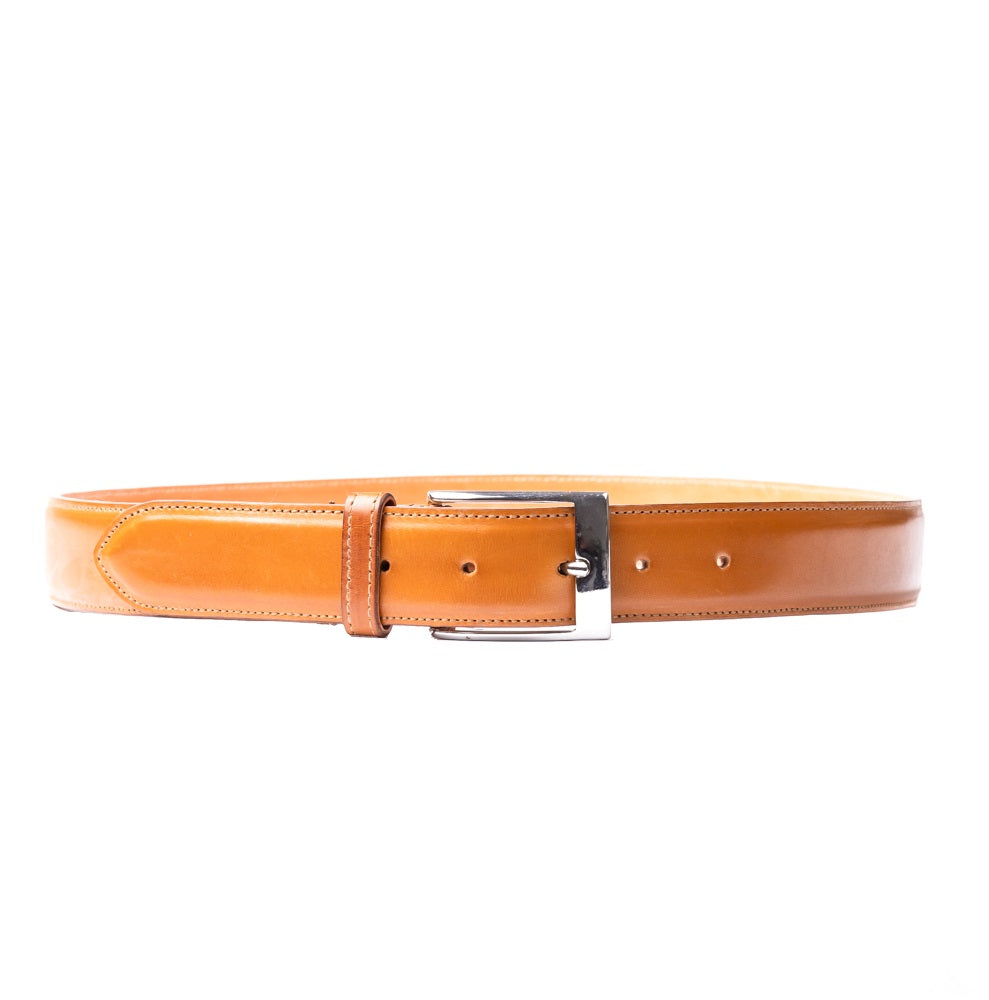 Cognac Crust Calf leather Belt, with machine stitched edge