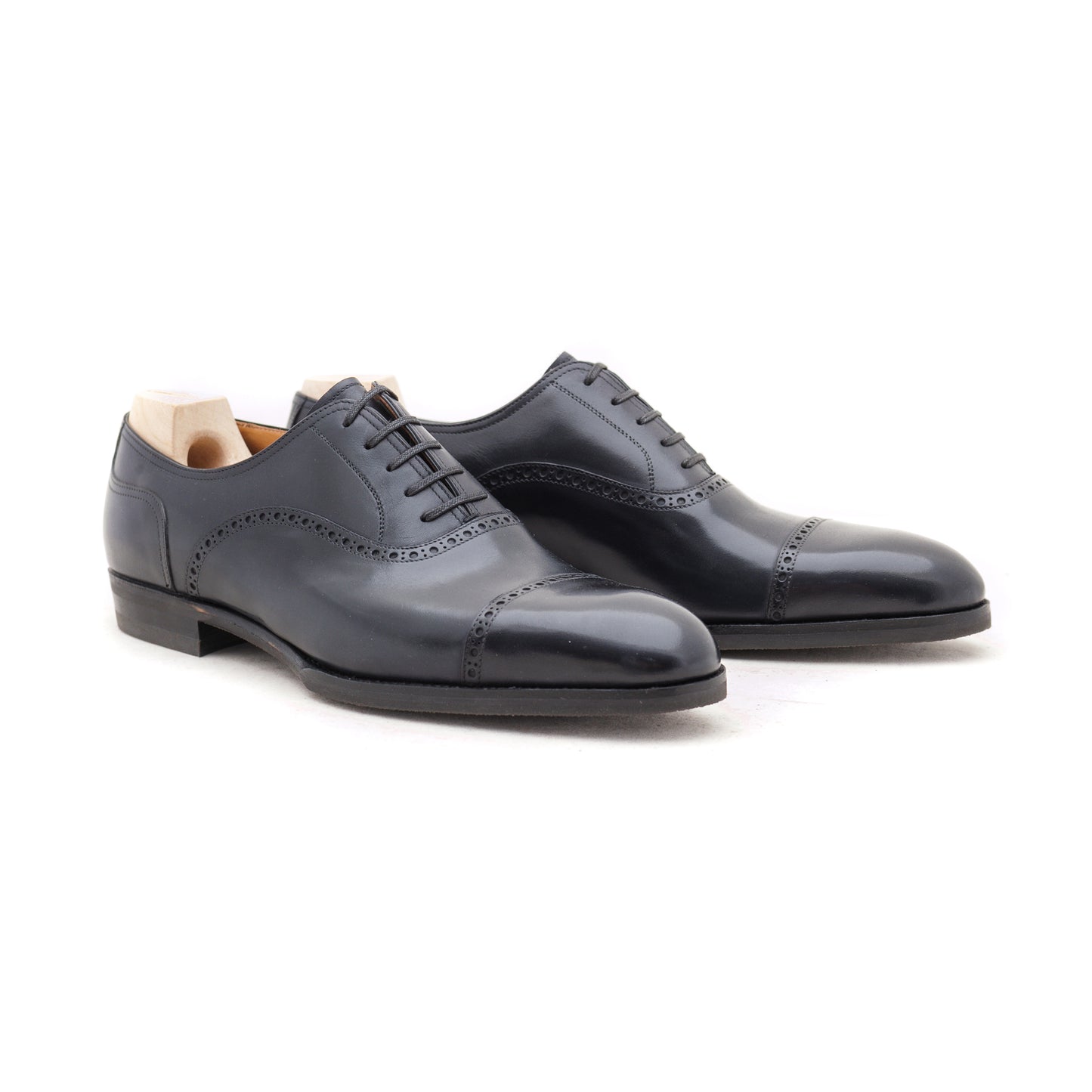 Straight toe cap Oxford in navy blue Crust calf leather - 11.5E