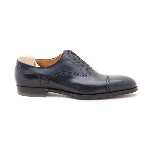 Straight toe cap Oxford in navy blue Crust calf leather - 11.5E