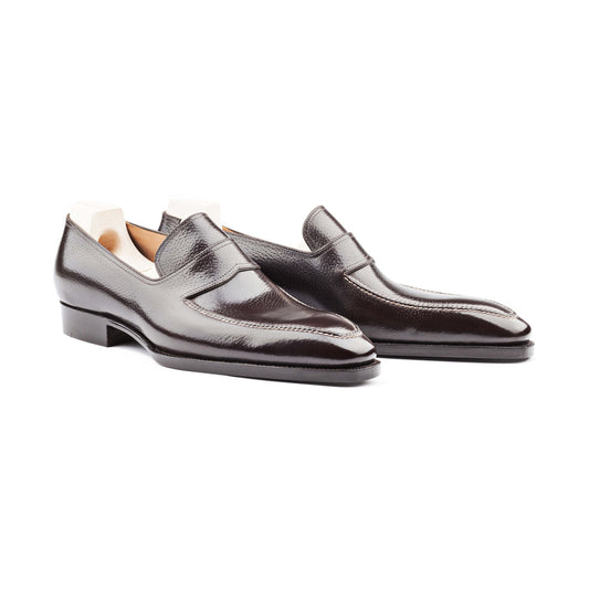 Norwegian Loafer with hand-stitched apron in dark brown Inca calf