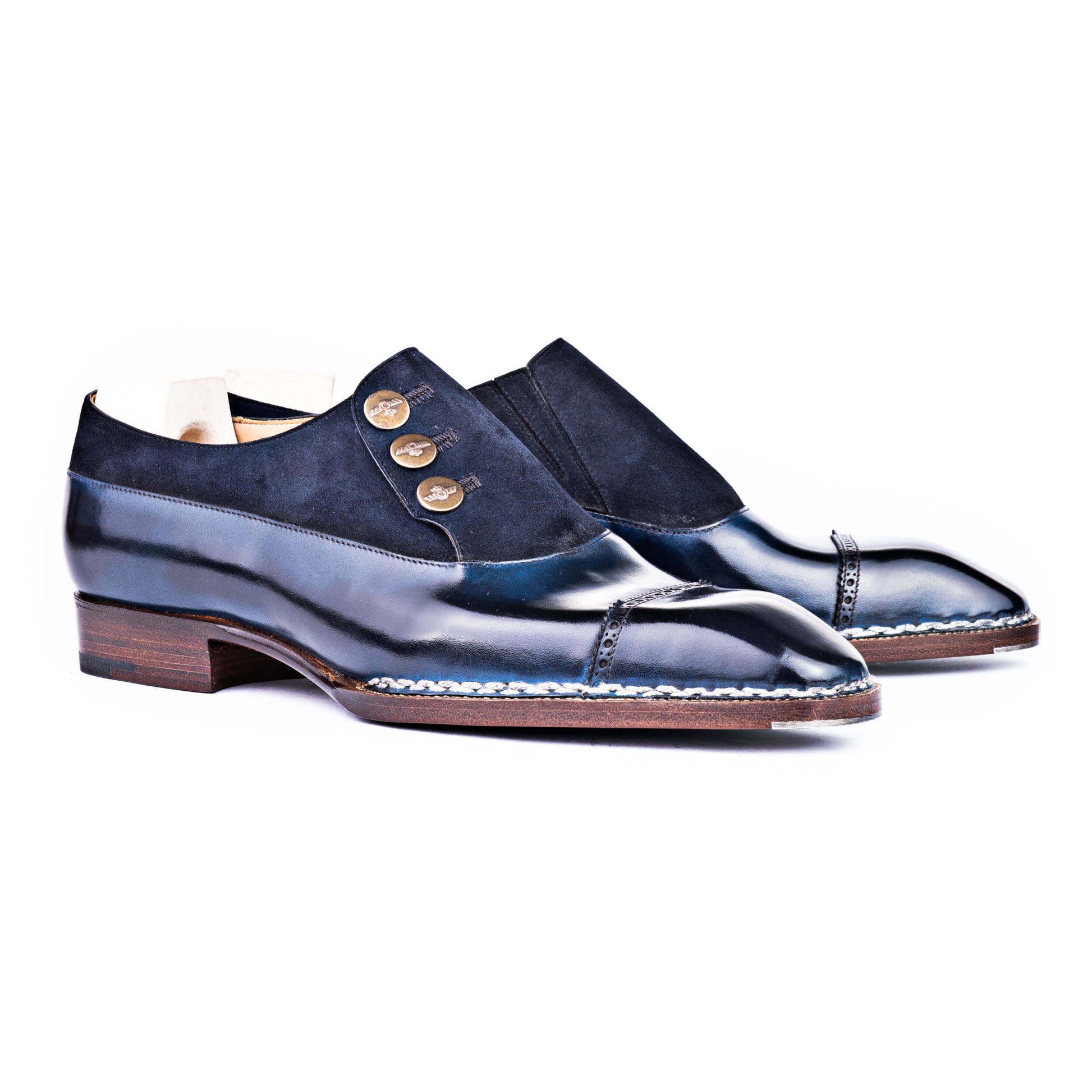 Button shoe in dark blue suede and crust calf leather Saint Crispin's Button shoe in dark blue suede and crust calf leather Saint Crispin's