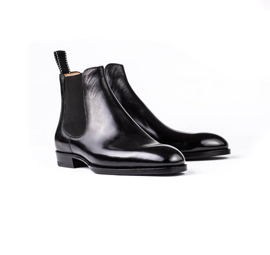 Chelsea Boot with clean, plain shaft, elastic sided - black mountain calf
