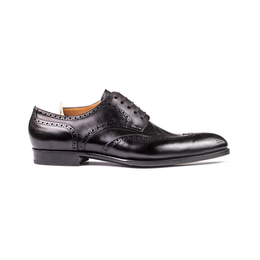 Long wing full brogue Derby in black Crust calf leather