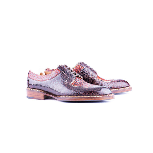 Split toe derby, fully handstitched, Norwegian sewn apron with juncture stitched split toe