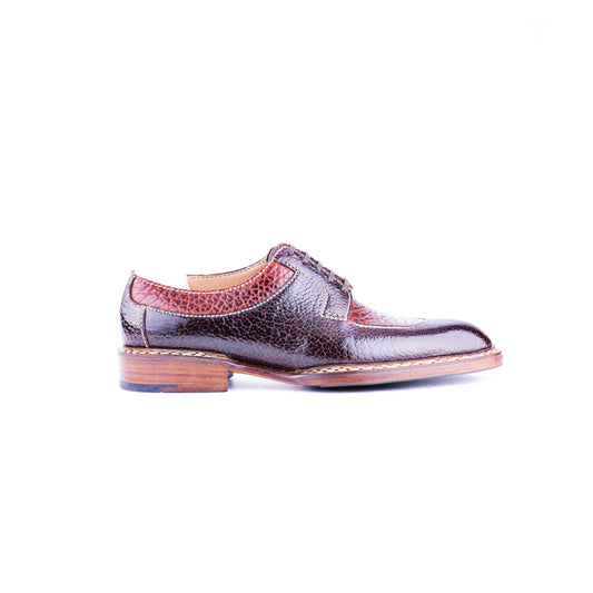 Split toe derby, fully handstitched, Norwegian sewn apron with juncture stitched split toe