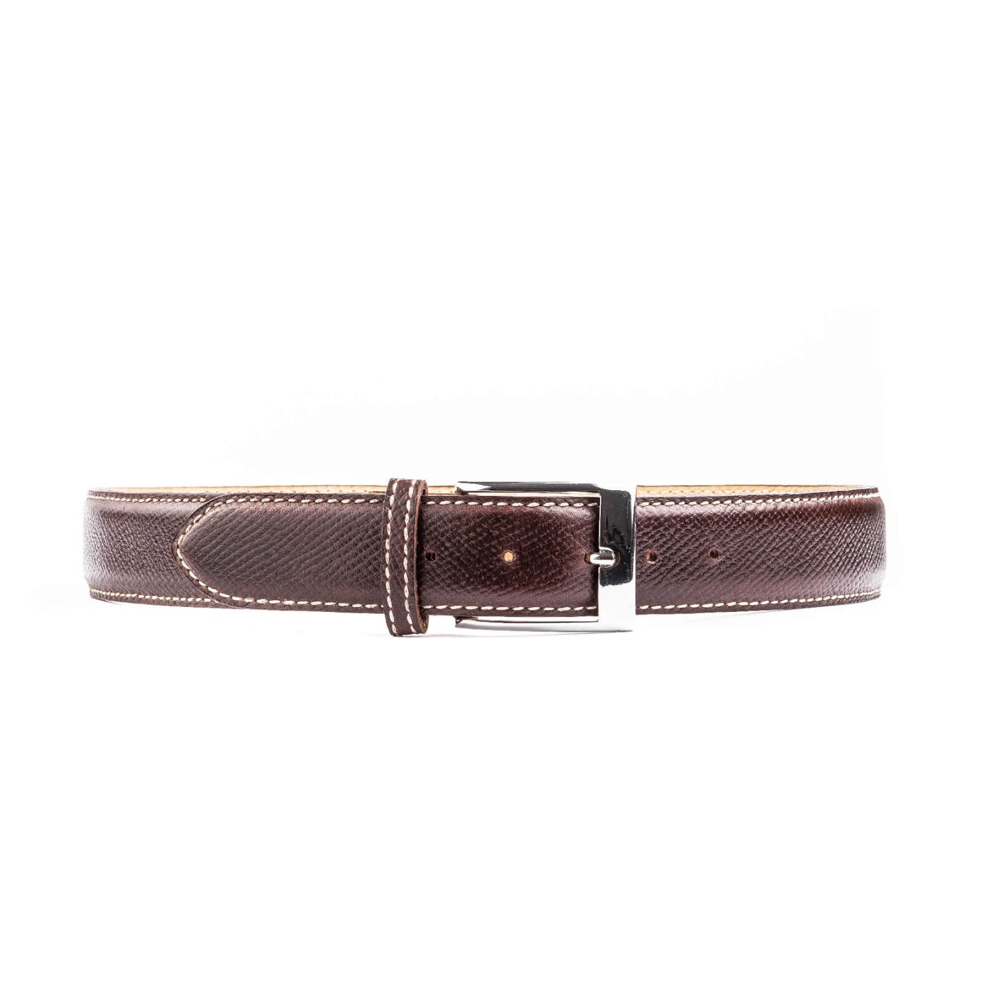 Dark brown Russian calf leather Belt with hand stitched edge