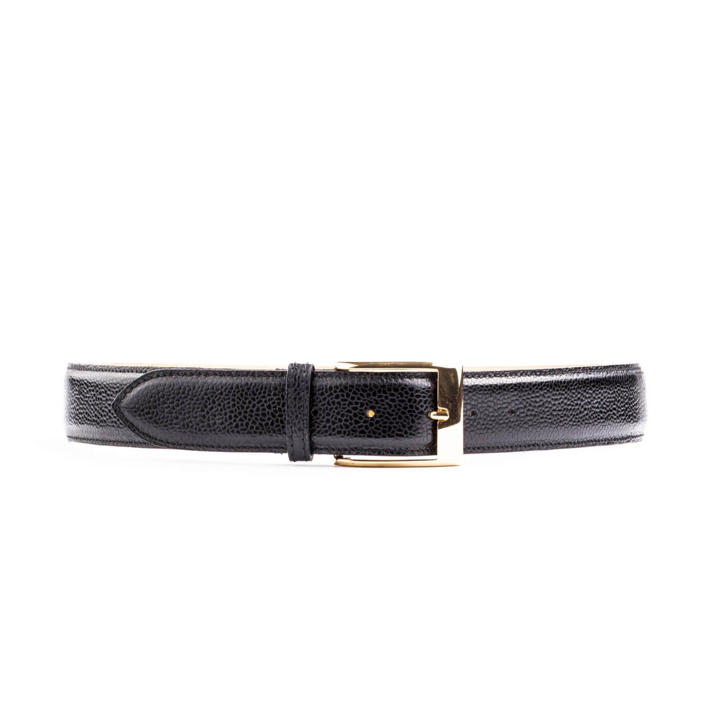Black Scotchgrain leather Belt, with machine stitched edge