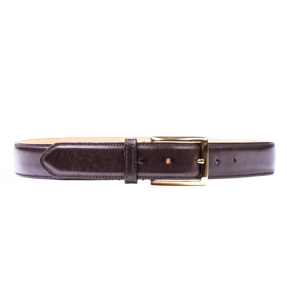 Espresso Dark brown Crust Calf leather Belt, with machine stitched edge