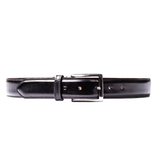 Black Crust Calf leather Belt, with machine stitched edge