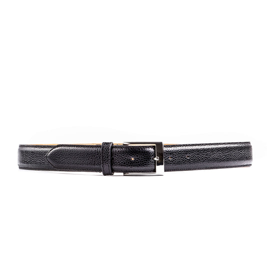 Black Scotchgrain leather Belt with machine stitched edge
