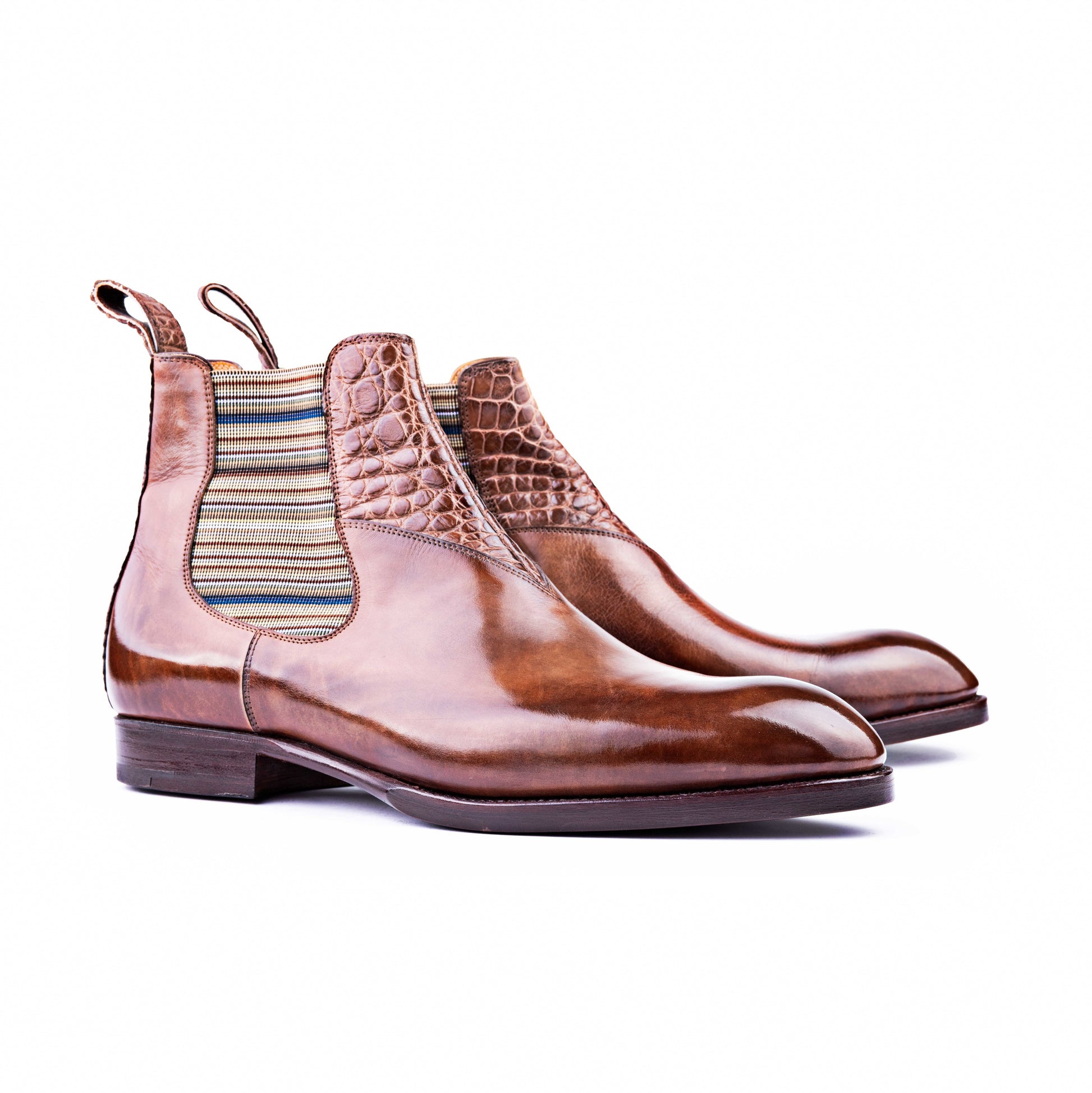 Chelsea Boots with croc application in mid brown – Saint Crispin's